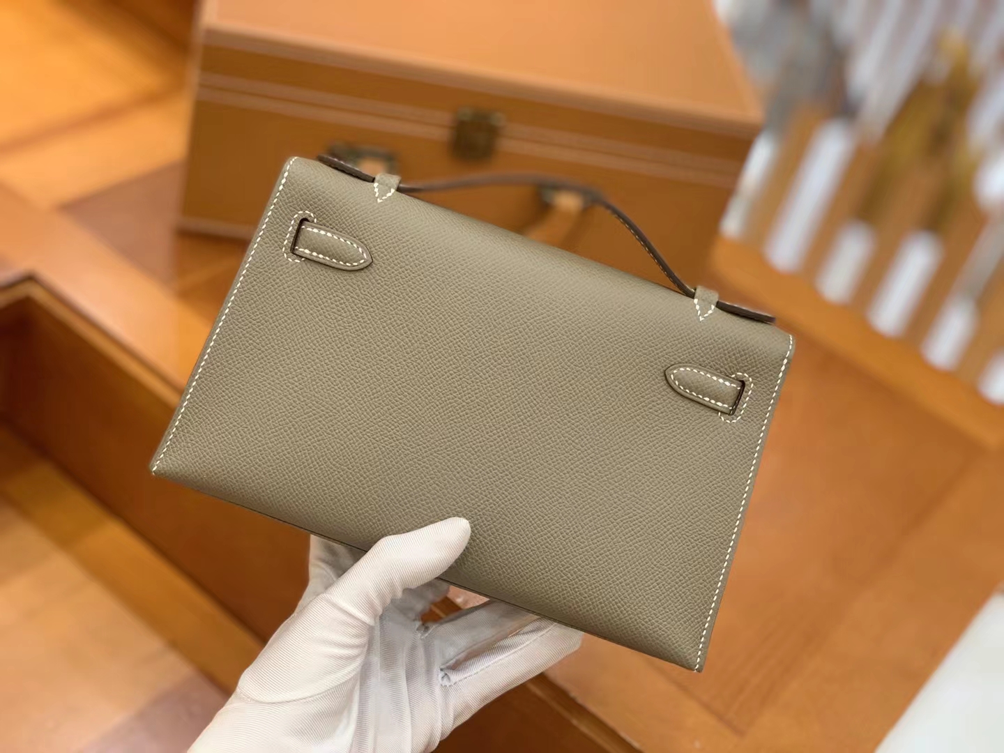 Hermès（爱马仕）Mini kelly Pochette 大象灰 Epsom牛皮 银扣 一代 原版蜜蜡线 顶级手缝