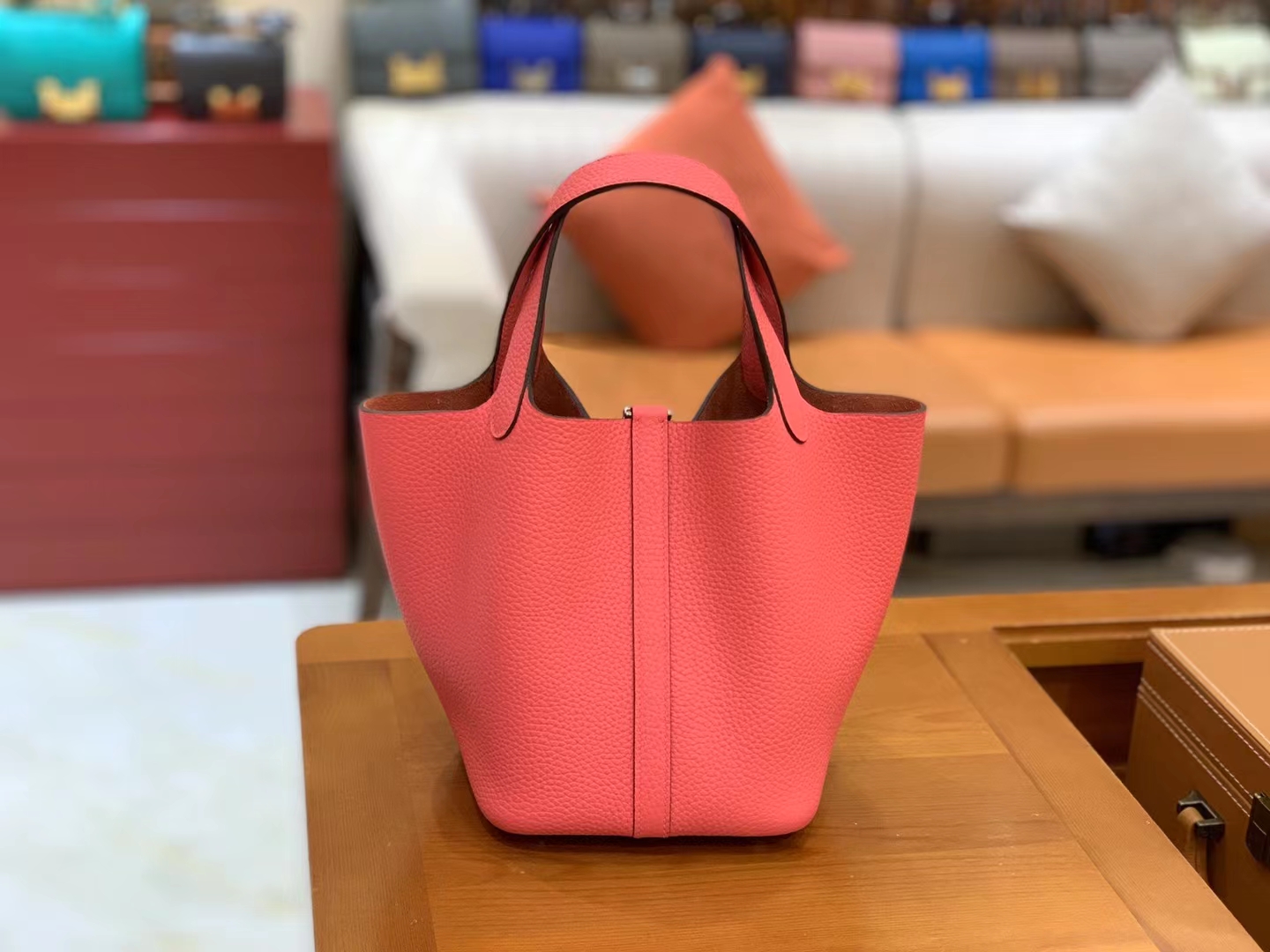 Hermès（爱马仕）Picotin 菜篮子 唇膏粉 进口TC大牛皮 银扣 18cm 原版蜜蜡线 顶级手缝