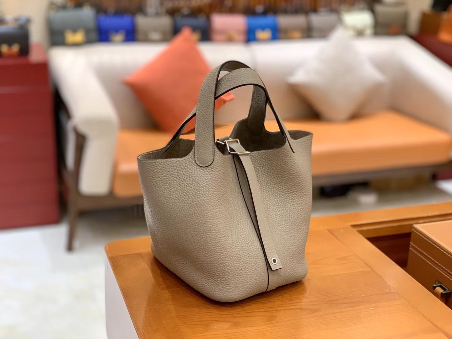 Hermès（爱马仕）Picotin 菜篮子 沥青灰 进口TC大牛皮 银扣 18cm 原版蜜蜡线 顶级手缝