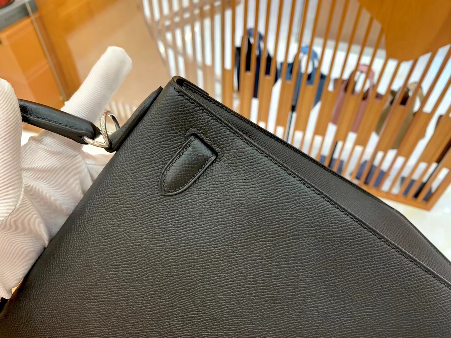 Hermès（爱马仕）Kelly 凯莉包 经典黑 Epsom小牛皮 银扣 28cm 原版蜜蜡线 顶级手缝