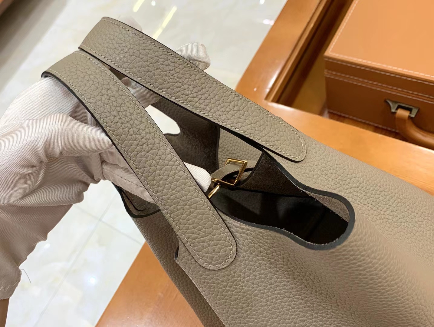 Hermès（爱马仕）Picotin 菜篮子 沥青灰 进口TC大牛皮 金扣 18cm 原版蜜蜡线 顶级手缝