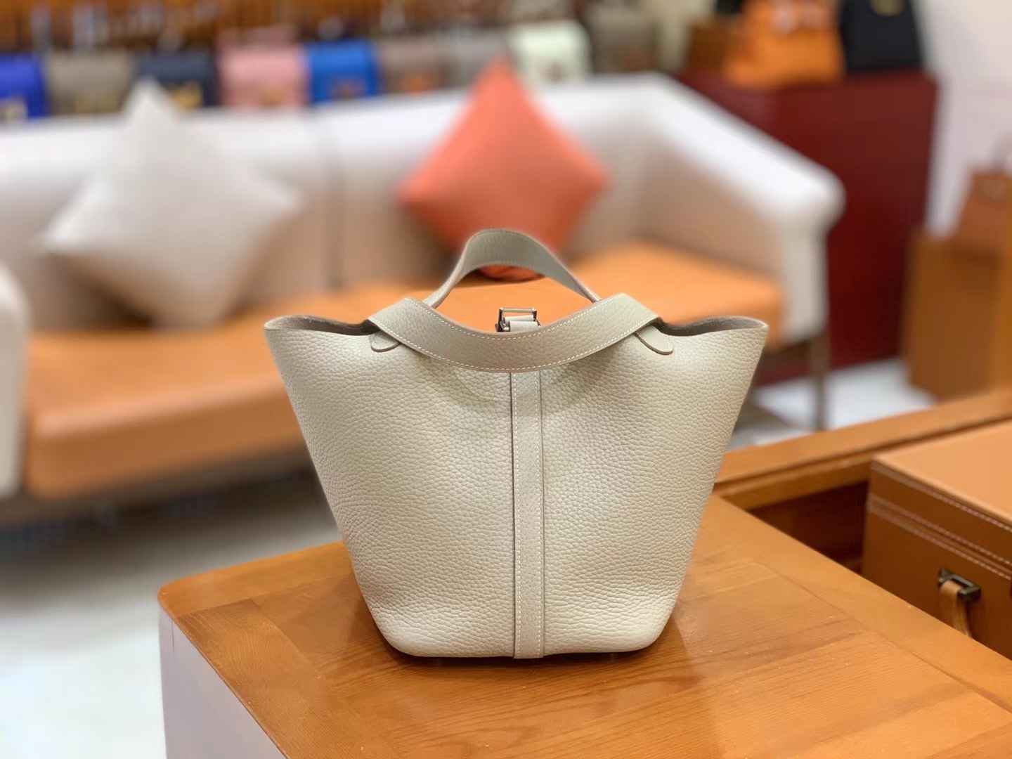 Hermès（爱马仕）Picotin 菜篮子 珍珠灰 进口TC大牛皮 银扣 18cm 原版蜜蜡线 顶级手缝