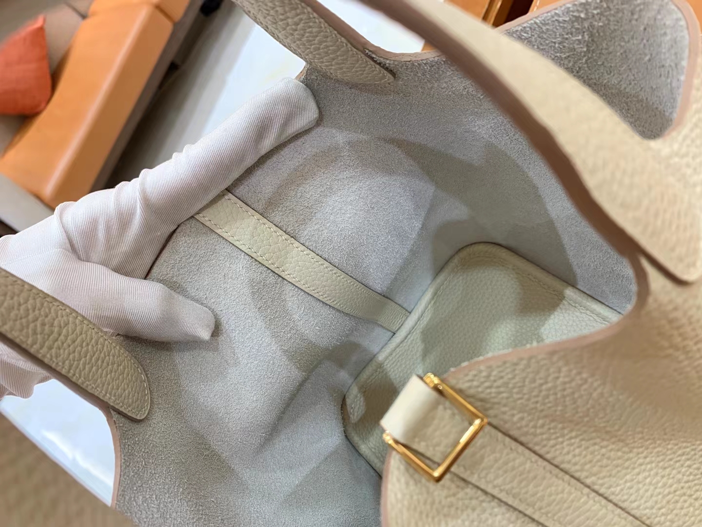 Hermès（爱马仕）Picotin 菜篮子 奶昔白 进口TC大牛皮 金扣 18cm 原版蜜蜡线 顶级手缝