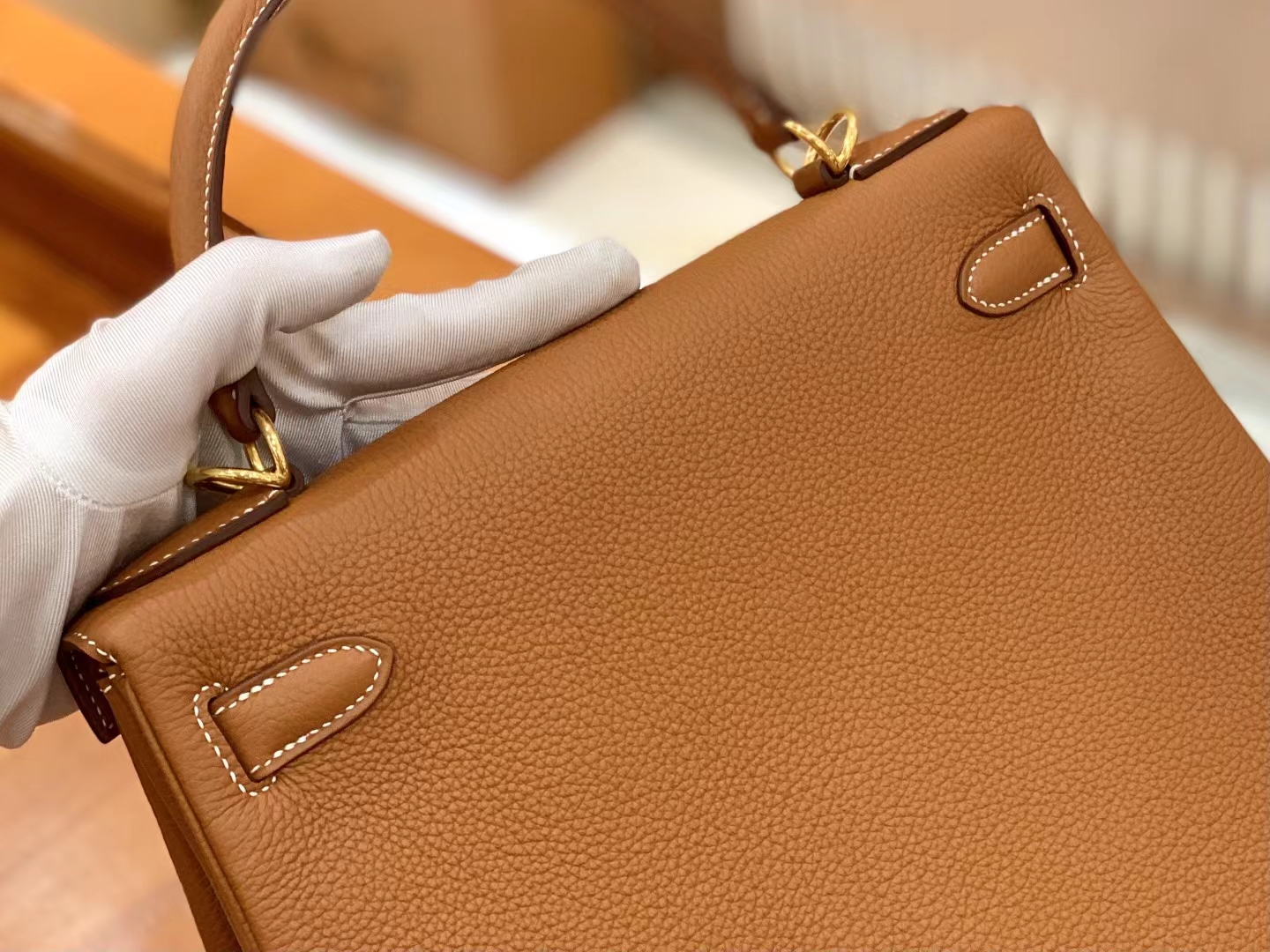 Hermès（爱马仕）Kelly 凯莉包 金棕色 Togo小牛皮 金扣 28cm 原版蜜蜡线 顶级手缝