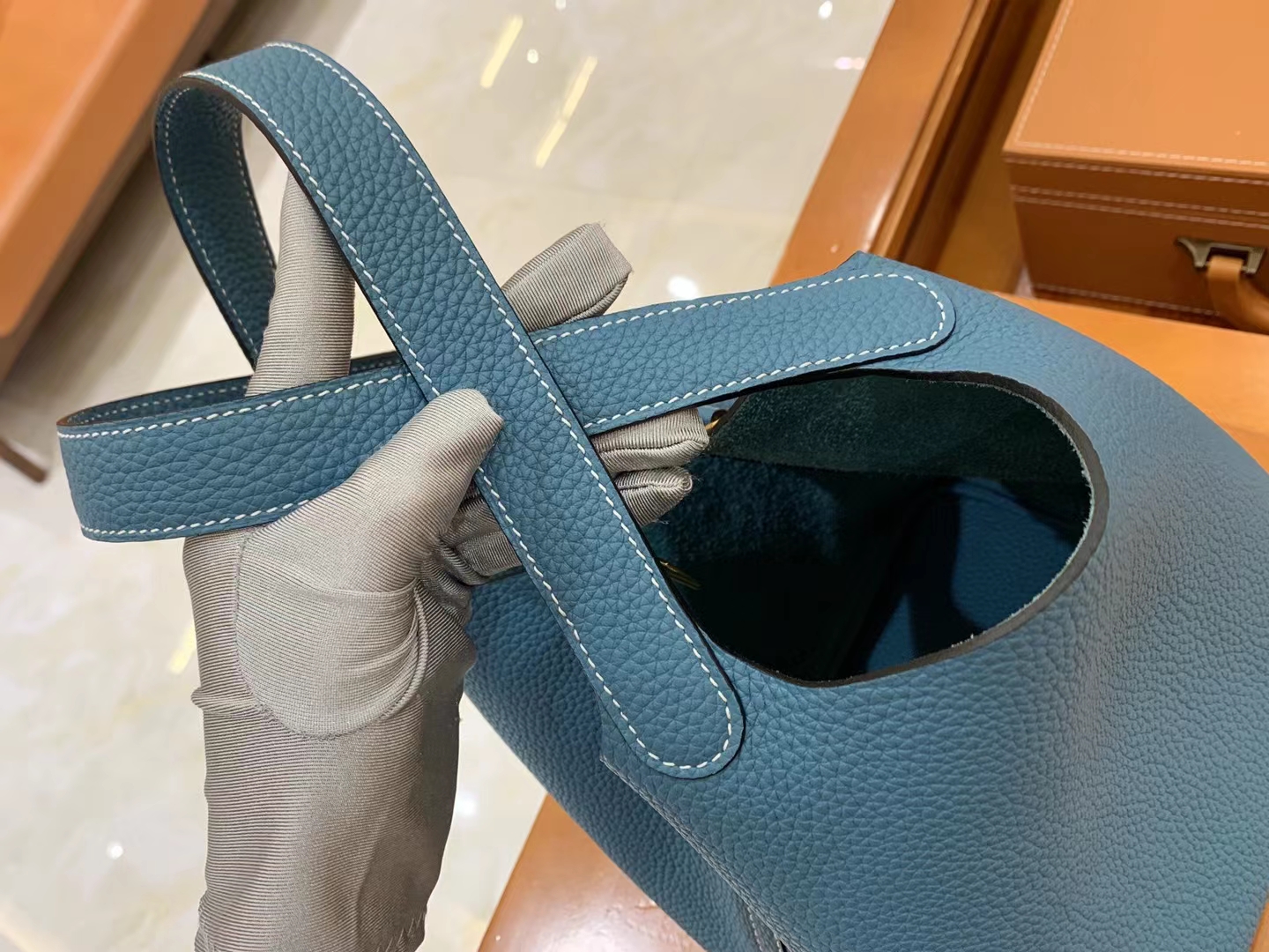 Hermès（爱马仕）Picotin 菜篮子 牛仔蓝 进口TC大牛皮 金扣 22cm 原版蜜蜡线 顶级手缝
