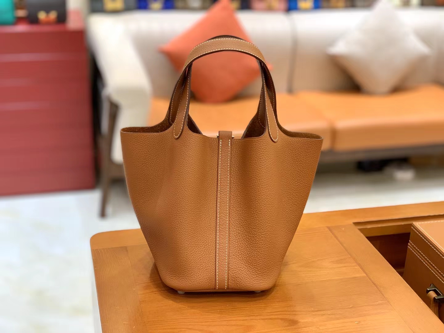 Hermès（爱马仕）Picotin 菜篮子 金棕色 进口TC大牛皮 银扣 18cm 原版蜜蜡线 顶级手缝