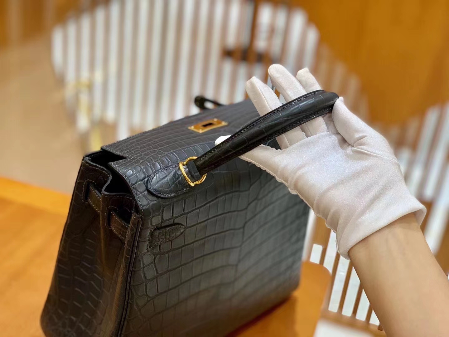 Hermès（爱马仕）Kelly 凯莉包 锡器灰 一级尼罗鳄鱼皮 金扣 28cm 原版蜜蜡线 顶级手缝