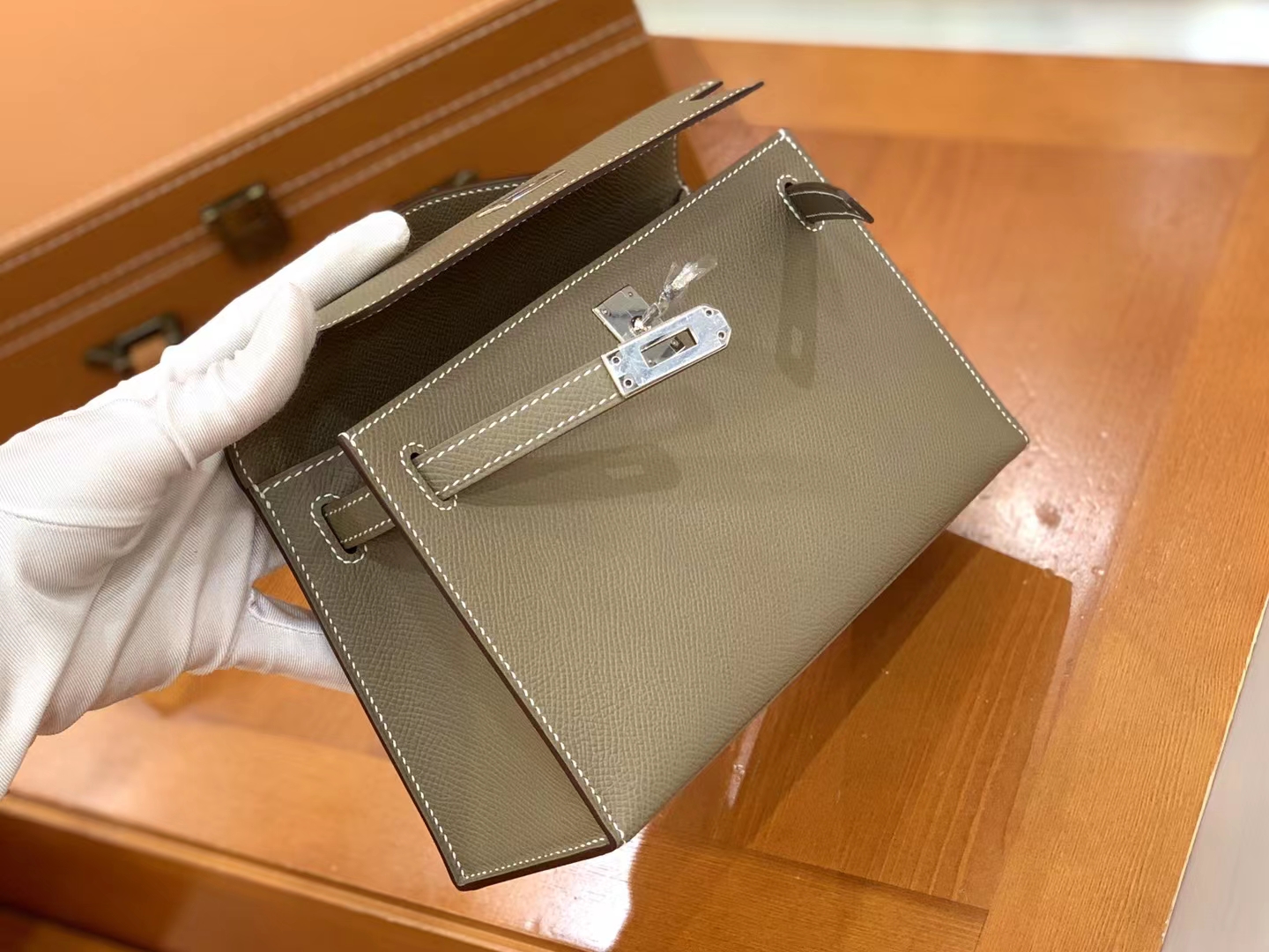 Hermès（爱马仕）Mini kelly Pochette 大象灰 Epsom牛皮 银扣 一代 原版蜜蜡线 顶级手缝