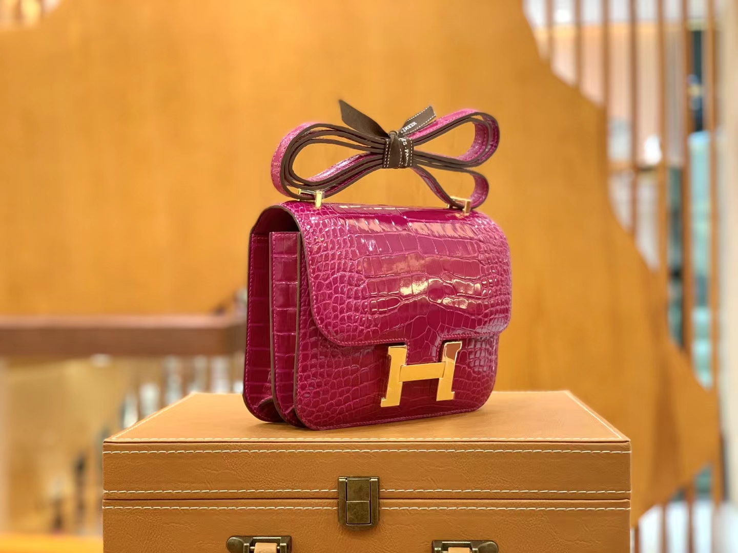 Hermès（爱马仕）Constance 空姐包 天方夜谭紫 一级美洲鳄鱼皮 金扣 19cm 原版蜜蜡线 顶级手缝