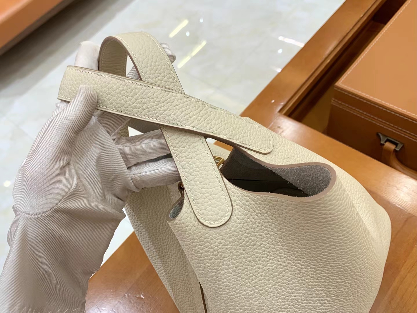 Hermès（爱马仕）Picotin 菜篮子 奶昔白 进口TC大牛皮 金扣 18cm 原版蜜蜡线 顶级手缝