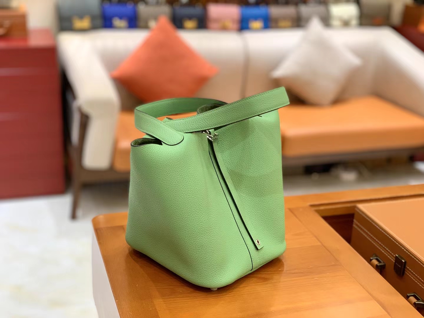 Hermès（爱马仕）Picotin 菜篮子 牛油果绿 进口TC大牛皮 银扣 22cm 原版蜜蜡线 顶级手缝