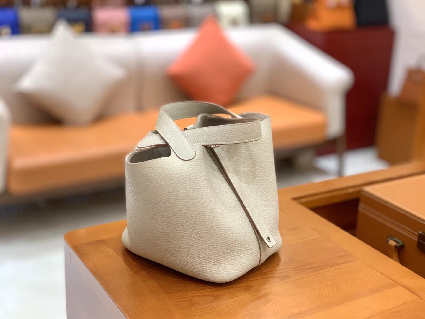 Hermès（爱马仕）Picotin 菜篮子 珍珠灰 进口TC大牛皮 银扣 18cm 原版蜜蜡线 顶级手缝