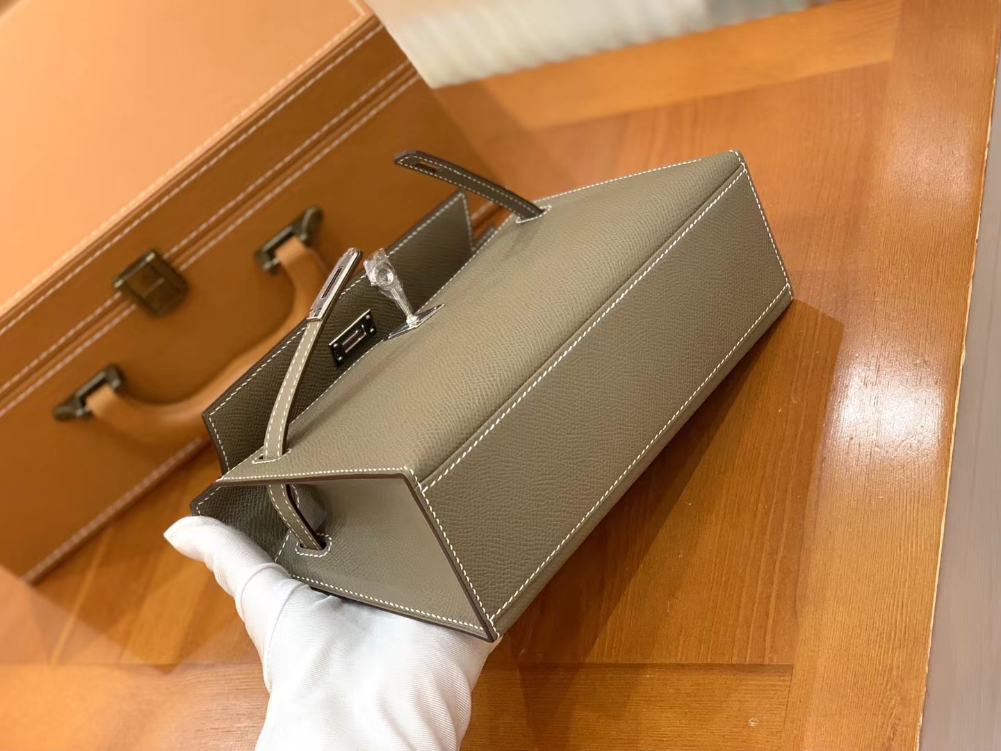 Hermès（爱马仕）Mini kelly Pochette 大象灰 Epsom牛皮 银扣 一代 原版蜜蜡线 顶级手缝