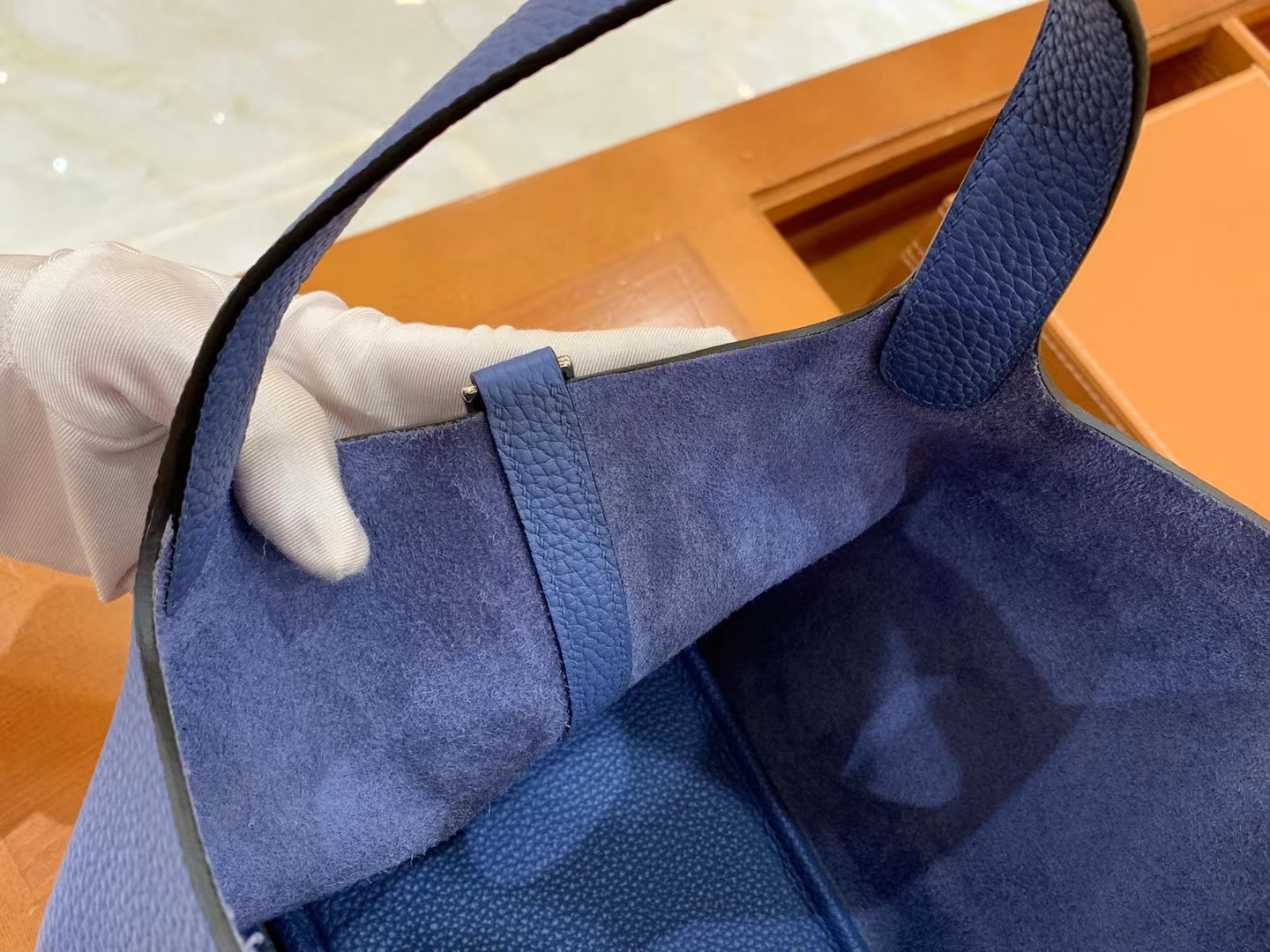 Hermès（爱马仕）Picotin 菜篮子 明兰色 进口TC大牛皮 银扣 18cm 原版蜜蜡线 顶级手缝