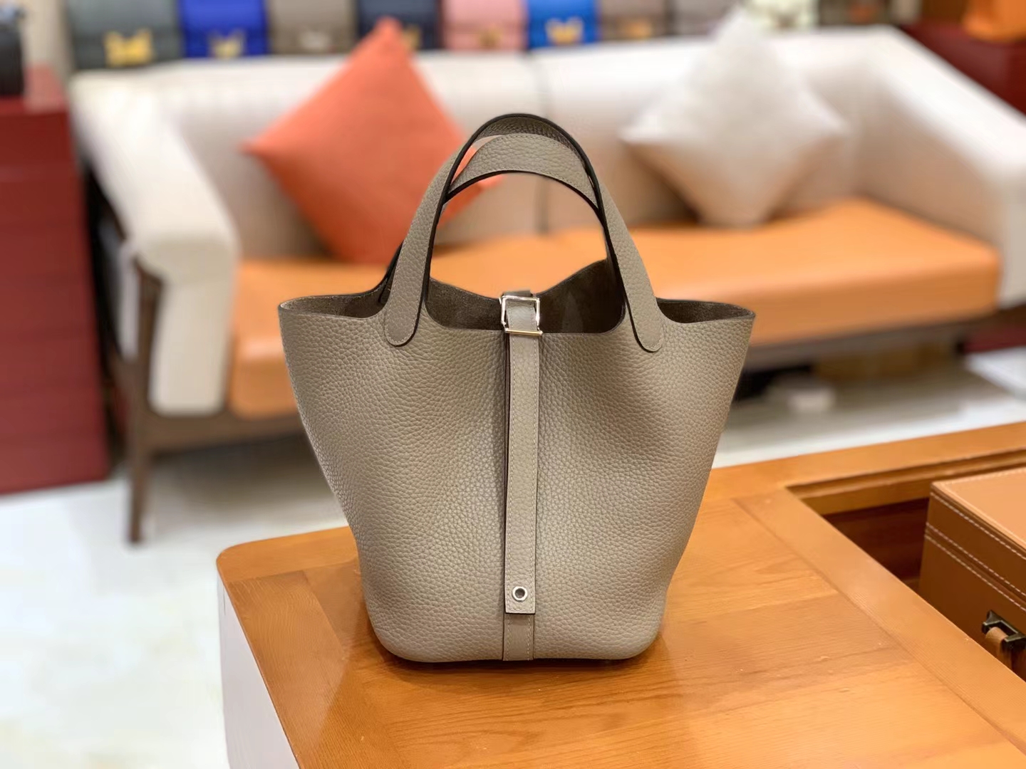 Hermès（爱马仕）Picotin 菜篮子 沥青灰 进口TC大牛皮 银扣 18cm 原版蜜蜡线 顶级手缝