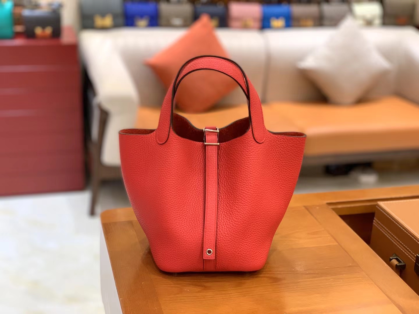 Hermès（爱马仕）Picotin 菜篮子 大红色 进口TC大牛皮 银扣 18cm 原版蜜蜡线 顶级手缝