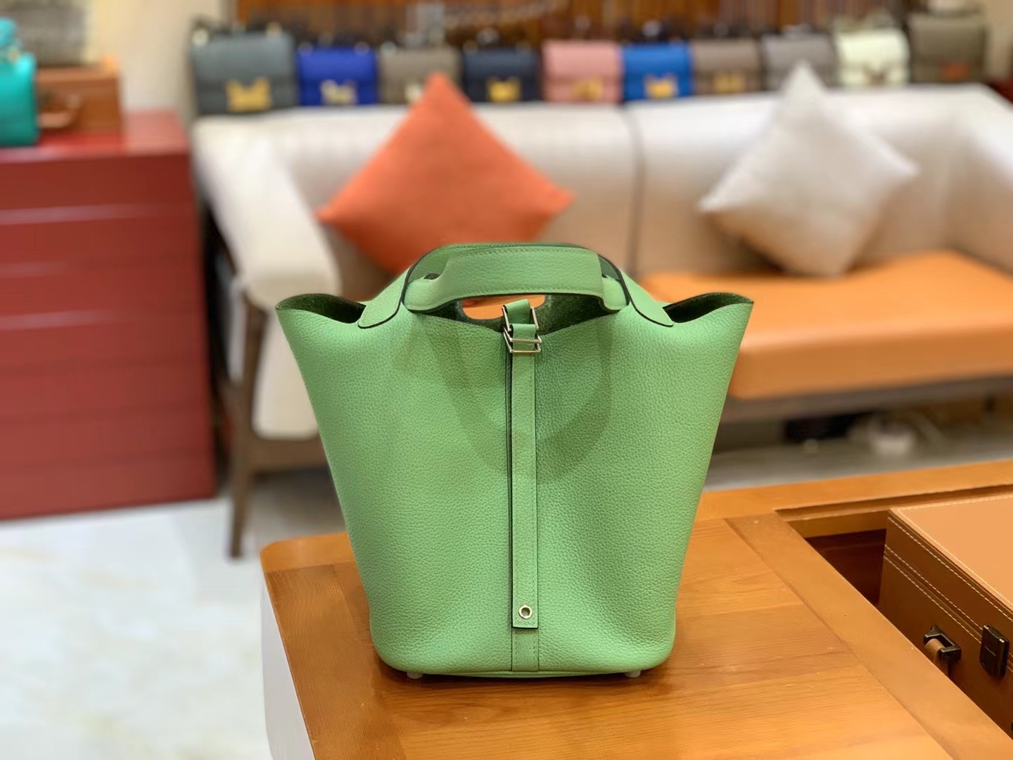 Hermès（爱马仕）Picotin 菜篮子 牛油果绿 进口TC大牛皮 银扣 22cm 原版蜜蜡线 顶级手缝