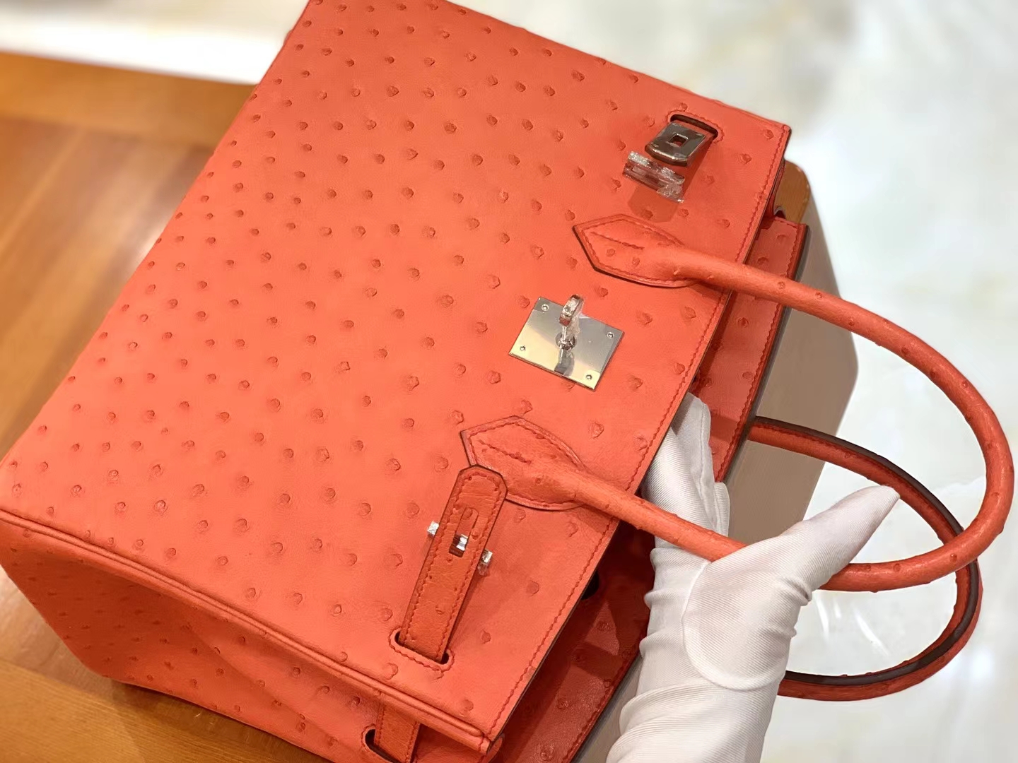 Hermès（爱马仕）Birkin 铂金包  南非KK级鸵鸟皮 德克萨斯粉 银扣 30cm 原版蜜蜡线 顶级手缝