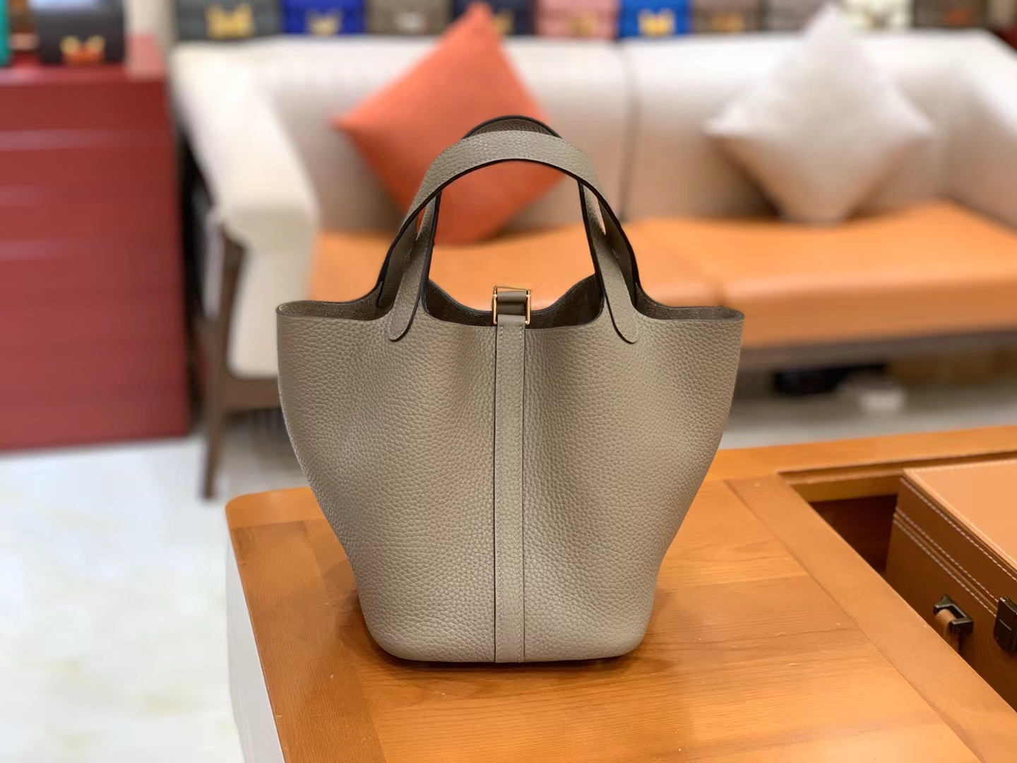 Hermès（爱马仕）Picotin 菜篮子 沥青灰 进口TC大牛皮 金扣 18cm 原版蜜蜡线 顶级手缝