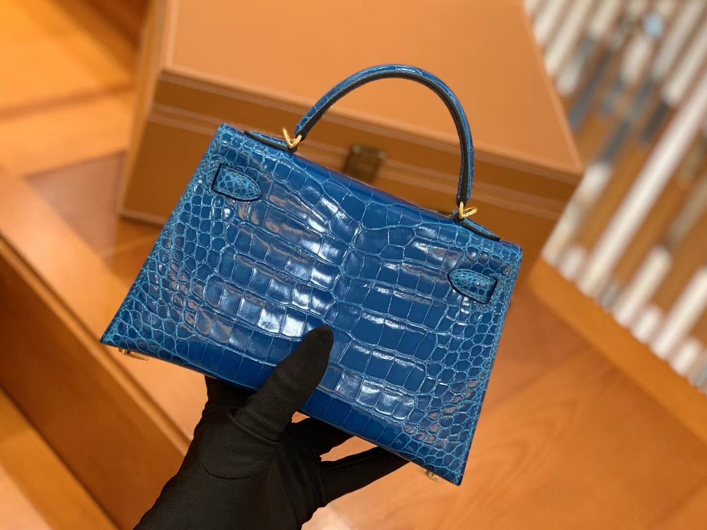 Hermès（爱马仕）Mini kelly 迷你凯莉 伊兹密尔蓝 一级美洲鳄鱼皮 金扣 二代 原版蜜蜡线 顶级手缝