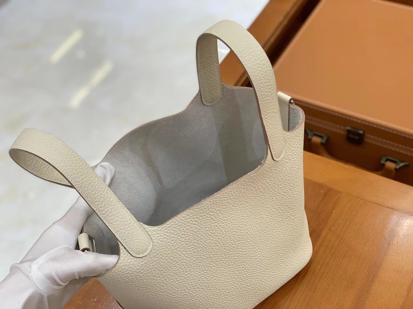 Hermès（爱马仕）Picotin 菜篮子 奶昔白 进口TC大牛皮 银扣 18cm 原版蜜蜡线 顶级手缝