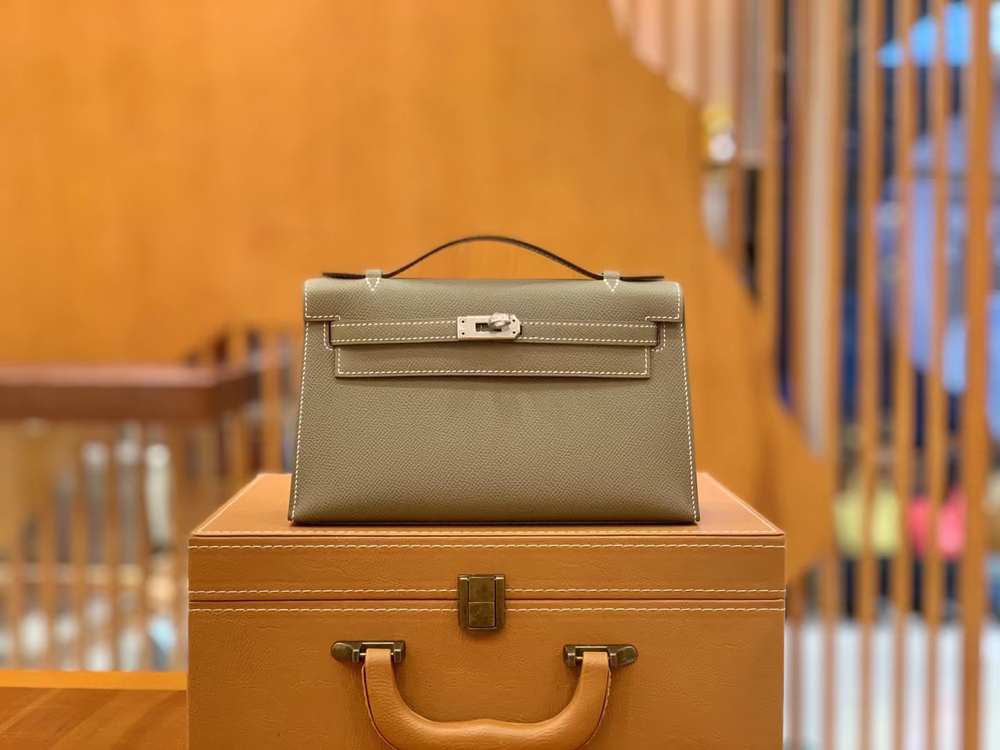 Hermès（爱马仕）Mini kelly Pochette 大象灰 Epsom牛皮 银扣 一代 原版蜜蜡线 顶级手缝