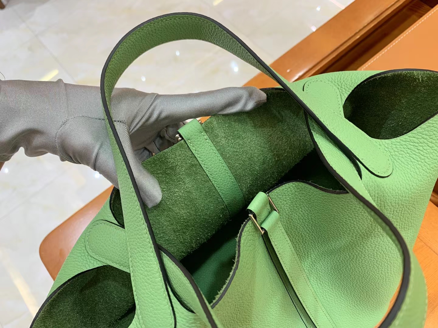 Hermès（爱马仕）Picotin 菜篮子 牛油果绿 进口TC大牛皮 银扣 22cm 原版蜜蜡线 顶级手缝
