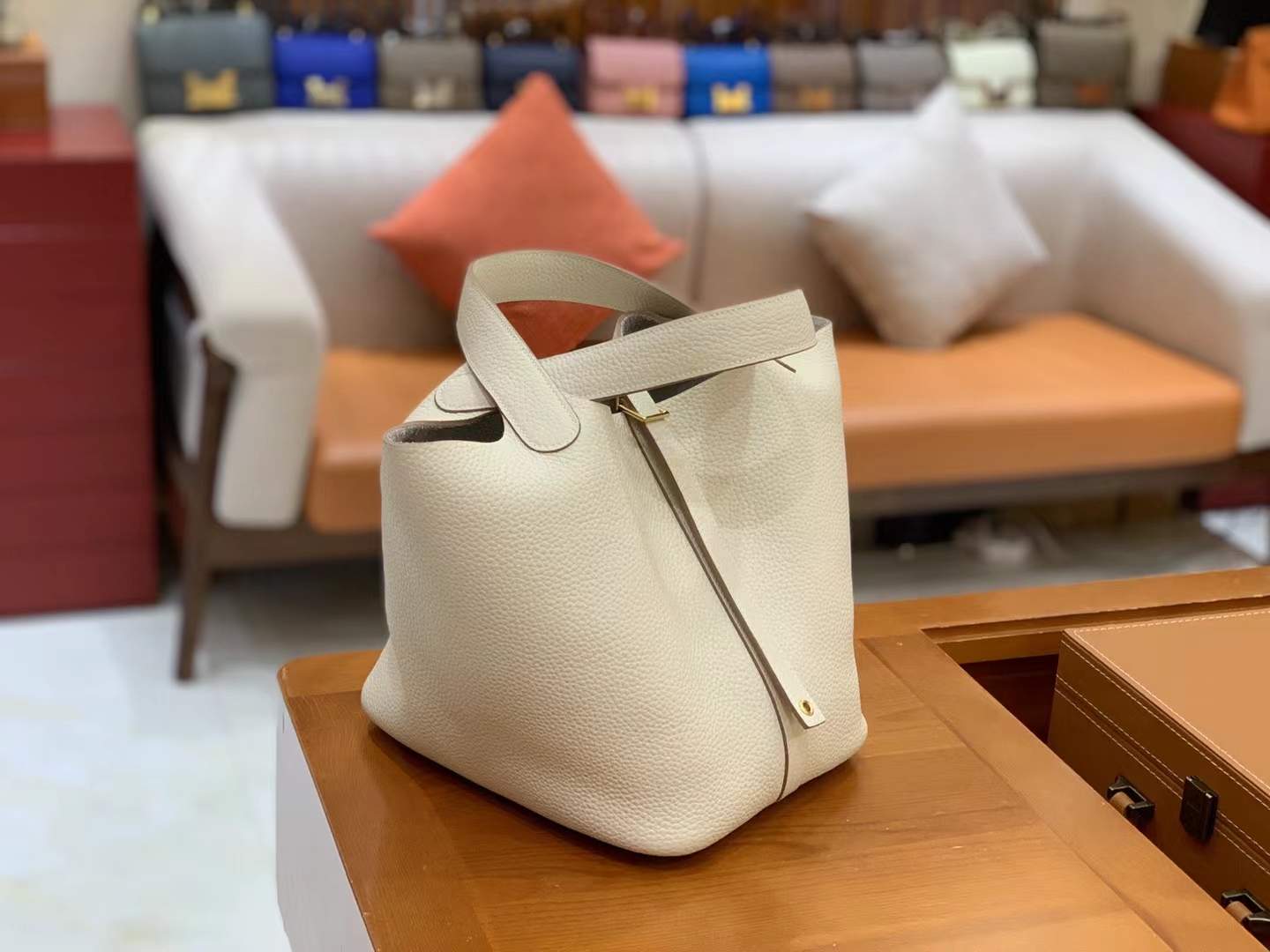 Hermès（爱马仕）Picotin 菜篮子 奶昔白 进口TC大牛皮 金扣 22cm 原版蜜蜡线 顶级手缝