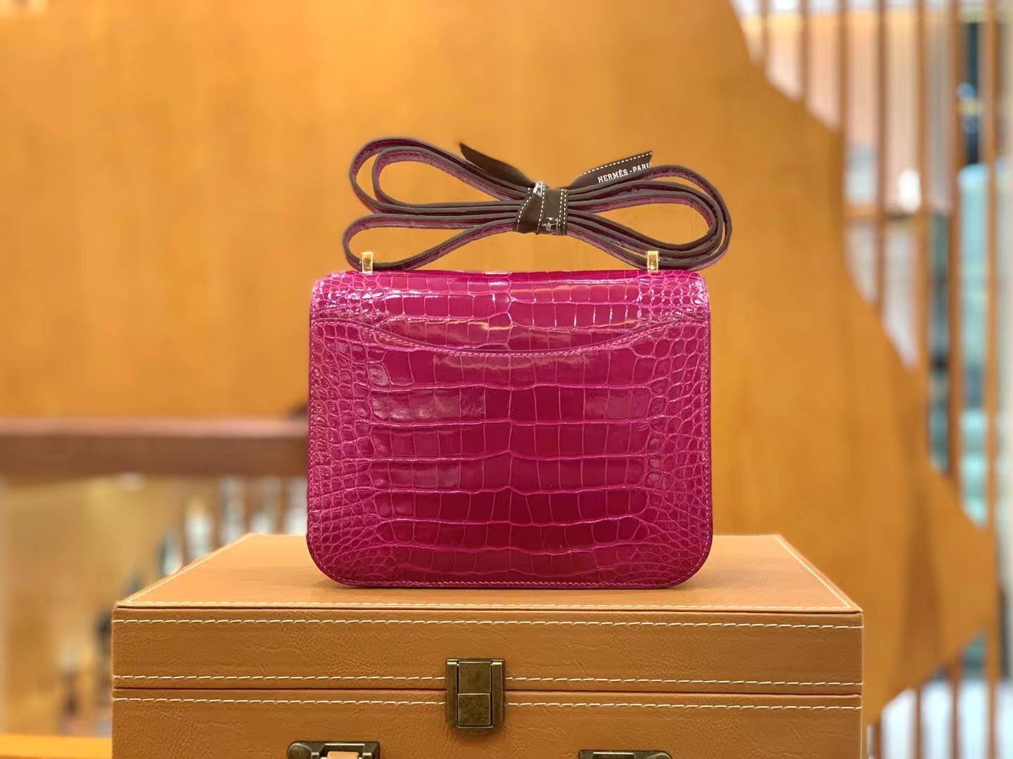 Hermès（爱马仕）Constance 空姐包 天方夜谭紫 一级美洲鳄鱼皮 金扣 19cm 原版蜜蜡线 顶级手缝