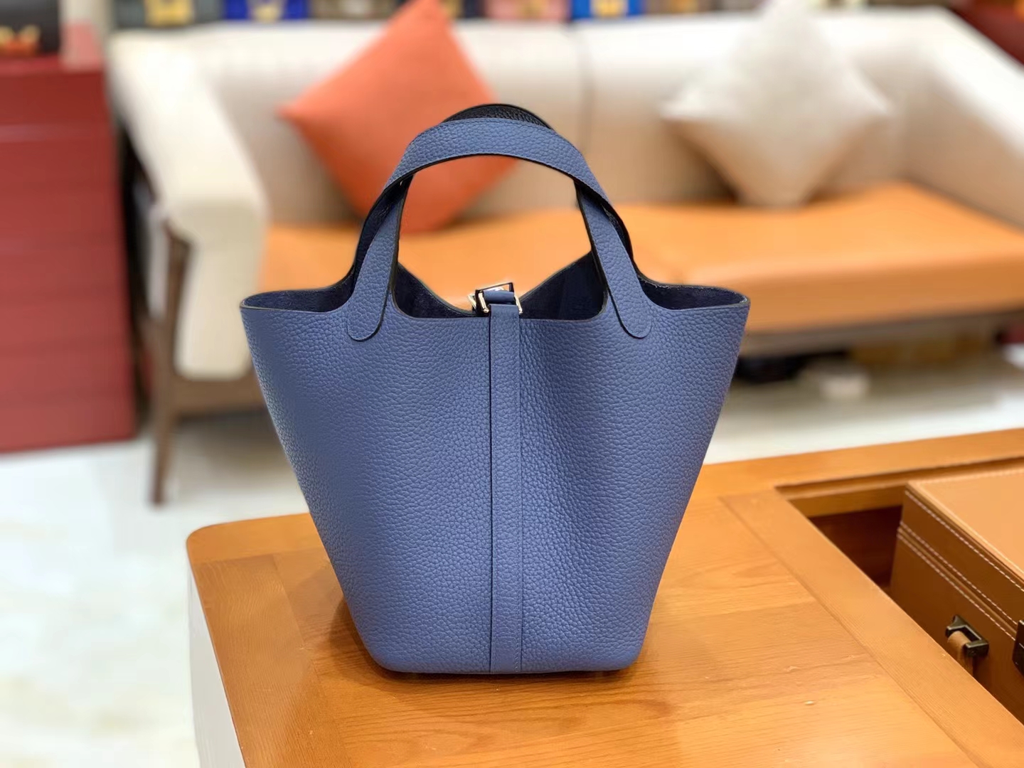Hermès（爱马仕）Picotin 菜篮子 明兰色 进口TC大牛皮 银扣 18cm 原版蜜蜡线 顶级手缝