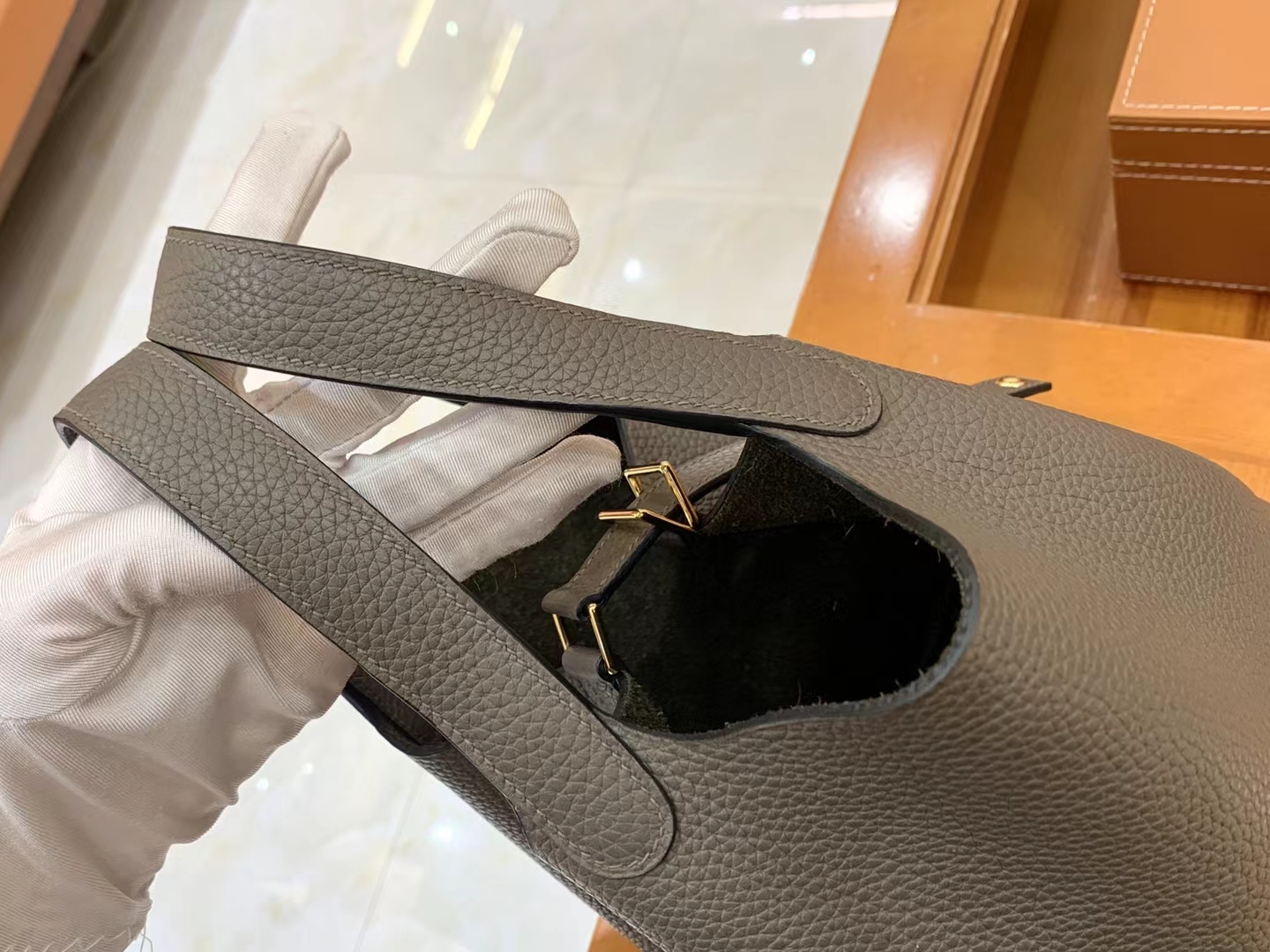 Hermès（爱马仕）Picotin 菜篮子 锡器灰 进口TC大牛皮 金扣 18cm 原版蜜蜡线 顶级手缝