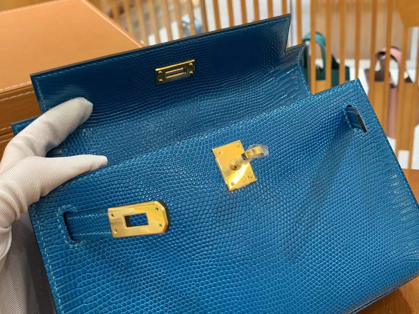 Hermès（爱马仕）Mini Kelly 迷你凯莉 伊兹密尔蓝 野生蜥蜴皮 金扣 一代 原版蜜蜡线 顶级手缝
