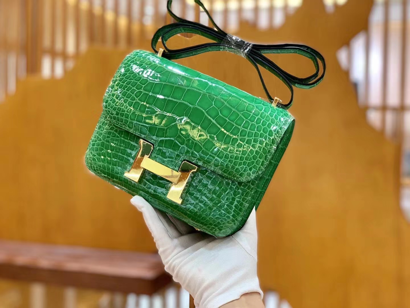 Hermès（爱马仕）Constance 康斯坦斯 仙人掌绿 进口美洲鳄鱼皮 金扣 19cm 原版蜜蜡线 顶级手缝