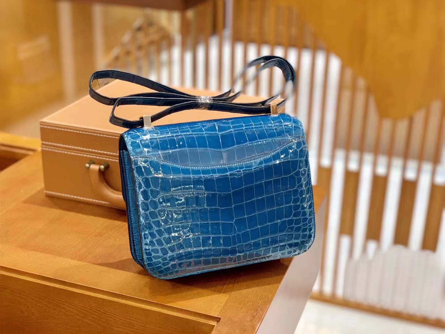 Hermès（爱马仕）Constance 康斯坦斯 伊兹密尔蓝 进口尼罗鳄鱼皮 银扣 24cm 原版蜜蜡线 顶级手缝
