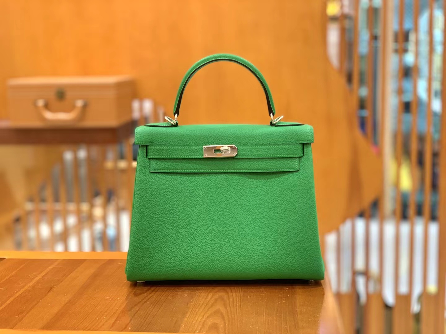Hermès（爱马仕）Kelly 凯莉包 竹子绿 Togo小牛皮 银扣 28cm 原版蜜蜡线 顶级手缝