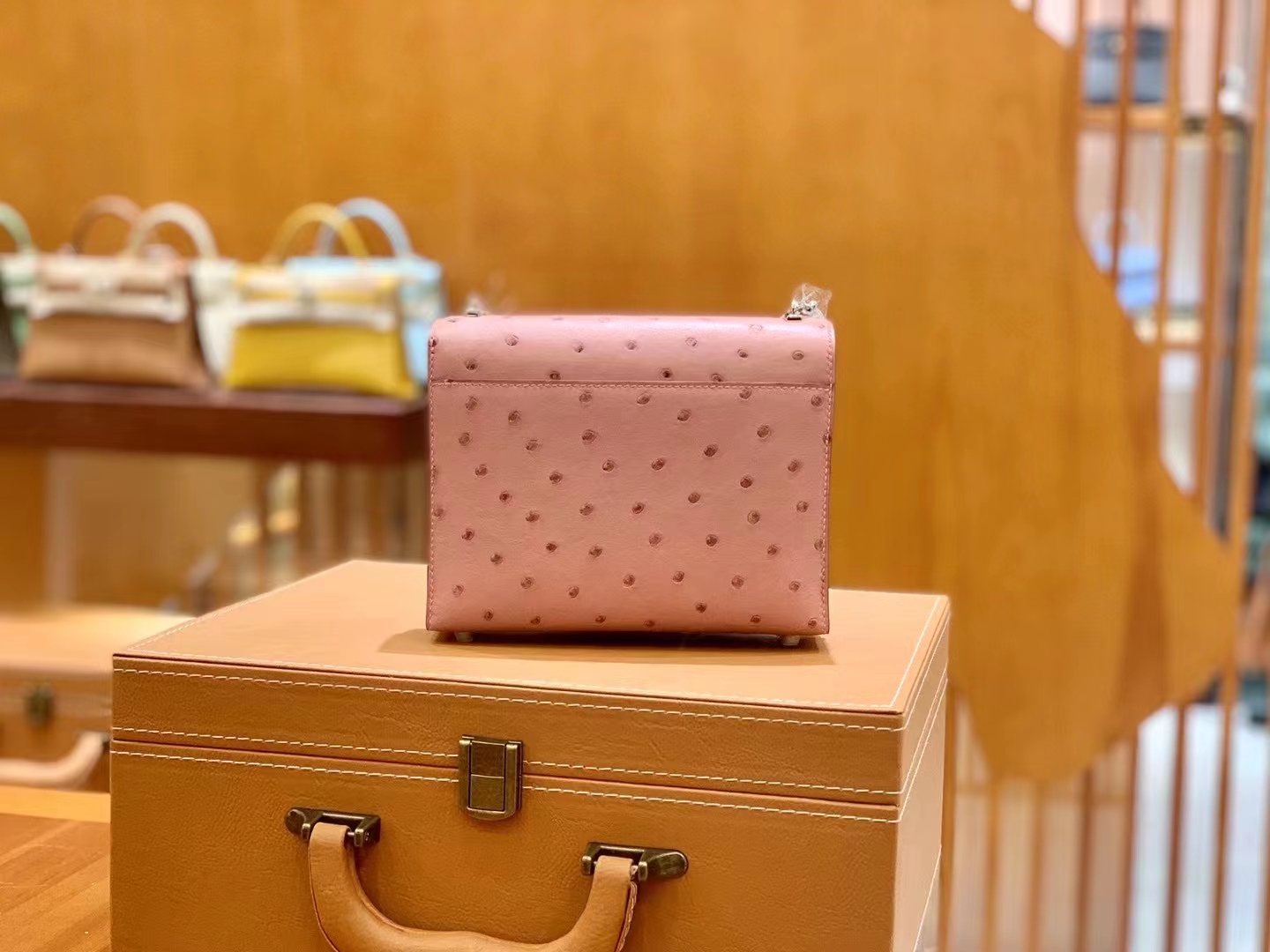 Hermès（爱马仕）Verrou Mini 迷你 插销包 陶瓷粉 KK 鸵鸟皮 银扣  原版蜜蜡线 顶级手缝