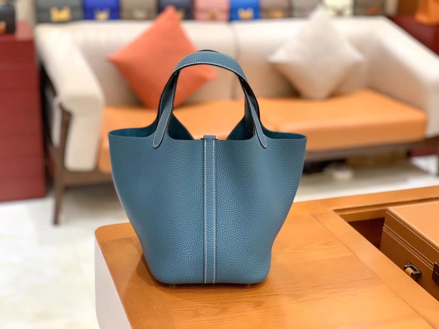 Hermès（爱马仕）Picotin 菜篮子 牛仔蓝 进口TC大牛皮 金扣 18cm 原版蜜蜡线 顶级手缝