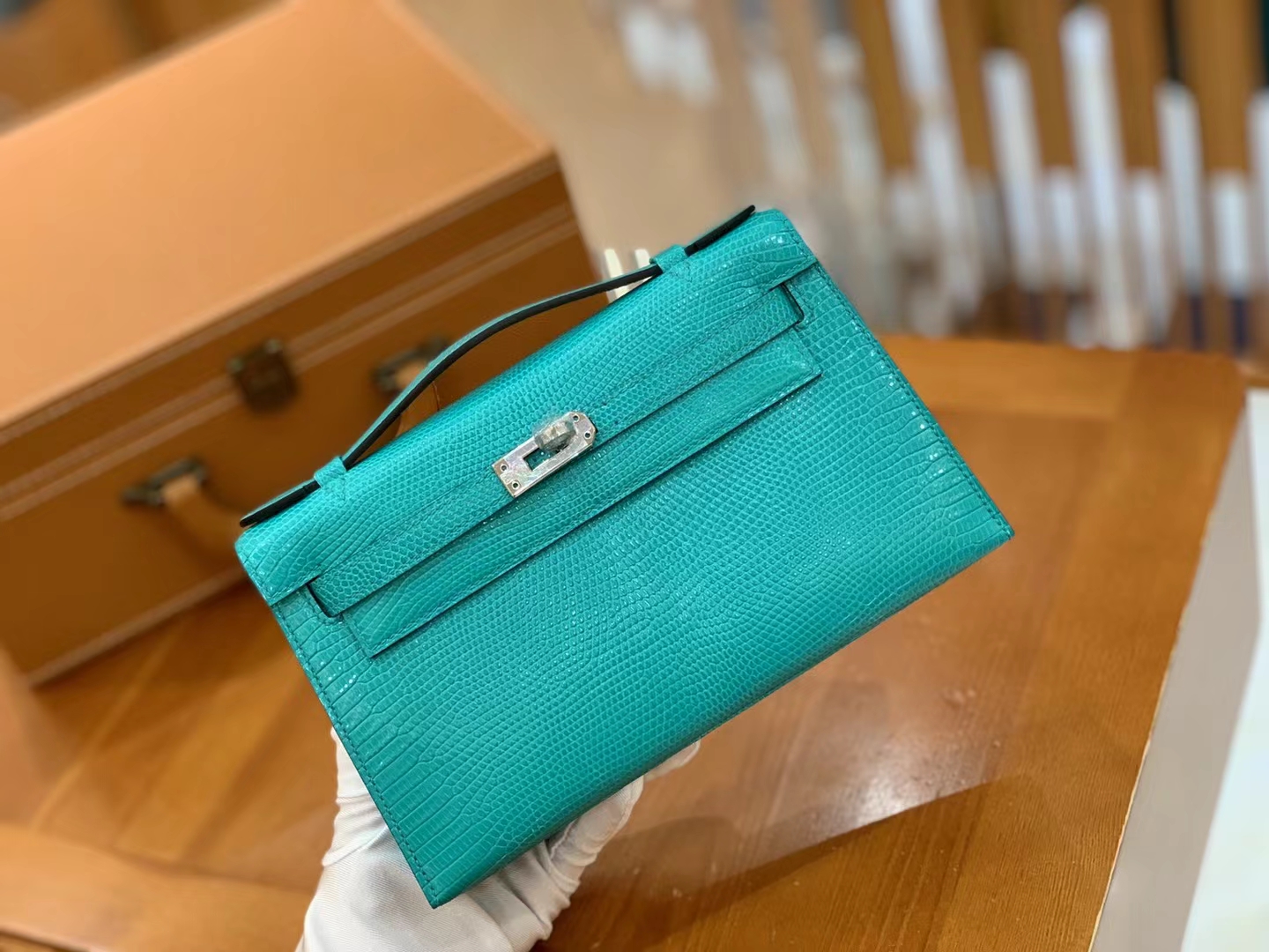 Hermès（爱马仕）Mini Kelly 迷你凯莉 维罗纳绿 野生蜥蜴皮 银扣 一代 原版蜜蜡线 顶级手缝