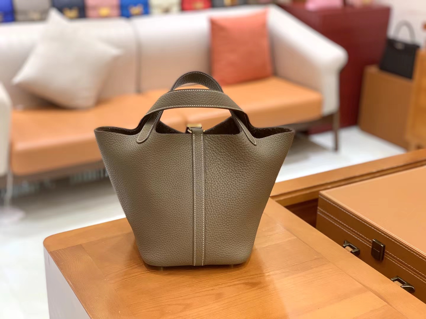 Hermès（爱马仕）Picotin 菜篮子 大象灰 进口TC大牛皮 金扣 18cm 原版蜜蜡线 顶级手缝