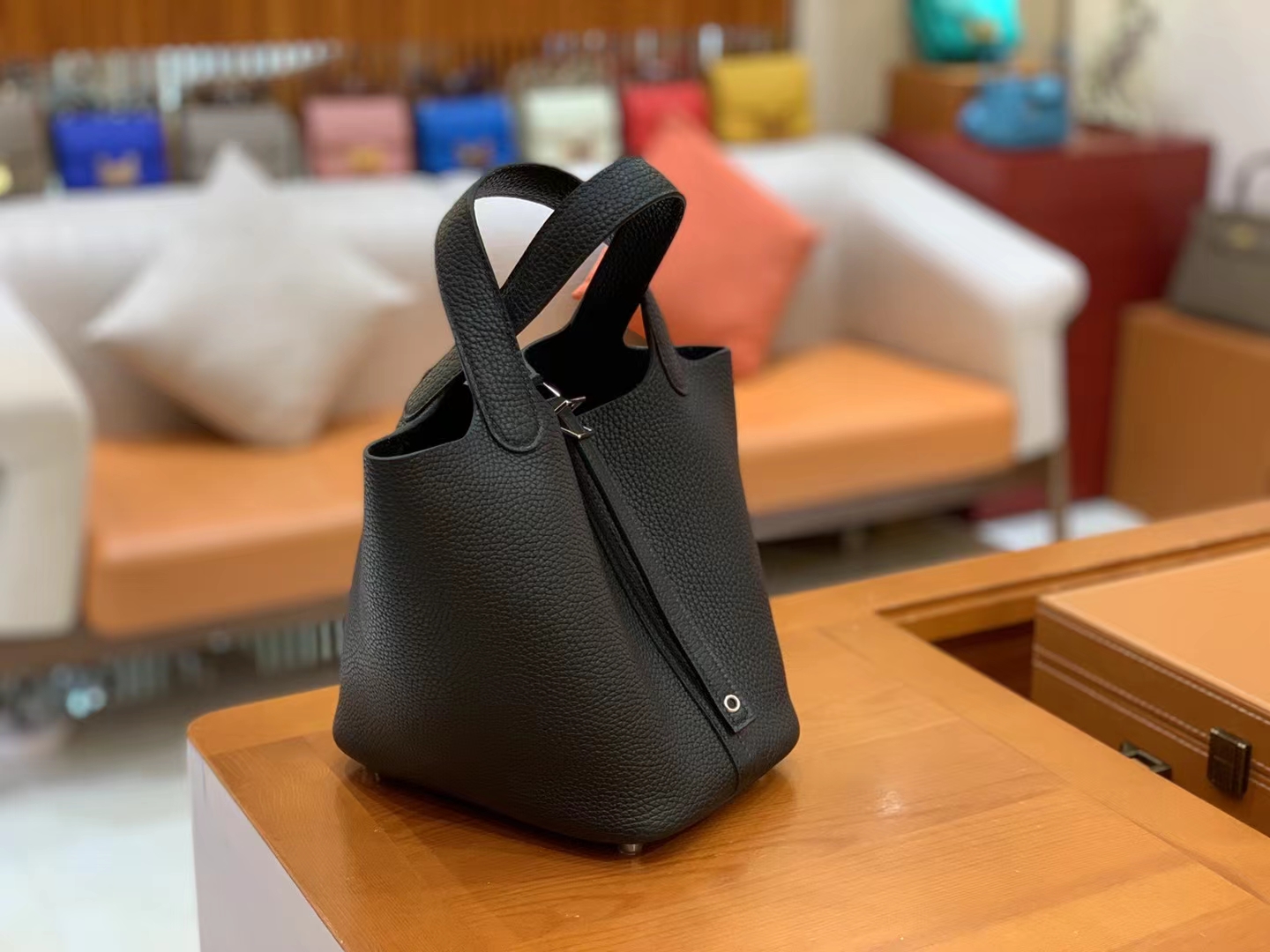 Hermès（爱马仕）Picotin 菜篮子 经典黑 进口TC大牛皮 银扣 18cm 原版蜜蜡线 顶级手缝