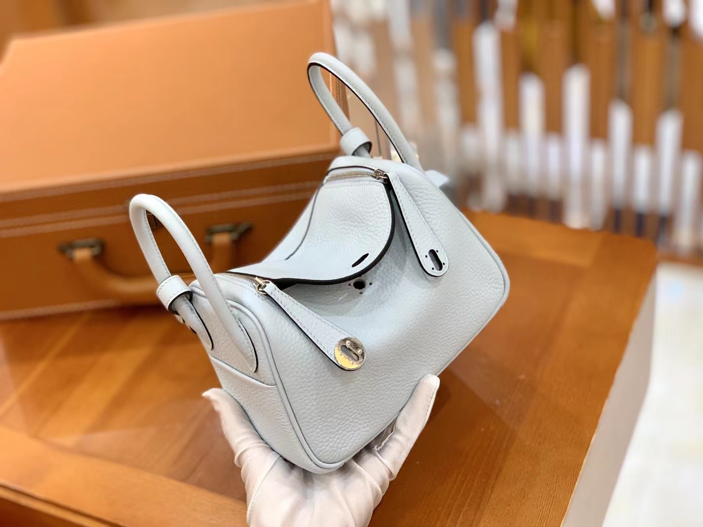 Hermès（爱马仕）Mini lindy 迷你琳迪包 圣杯蓝 进口TC大牛皮 银扣 原版蜜蜡线 顶级手缝