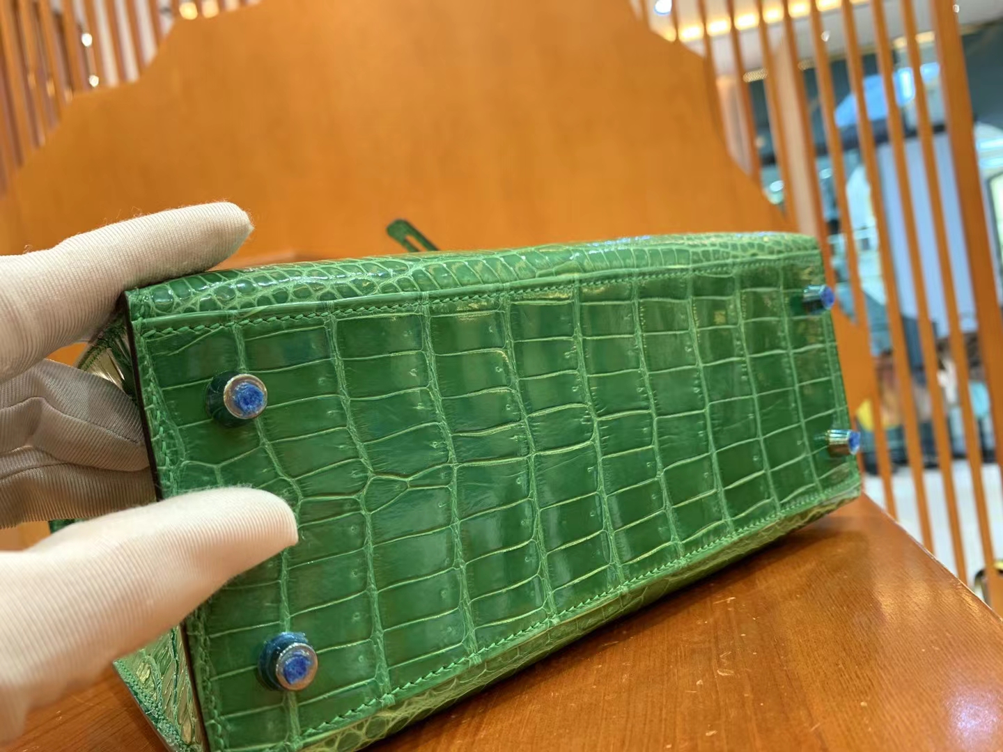 Hermès（爱马仕）Kelly 凯莉包 仙人掌绿 进口一级皮 倒V级别 金扣 25cm 原版蜜蜡线 顶级手缝