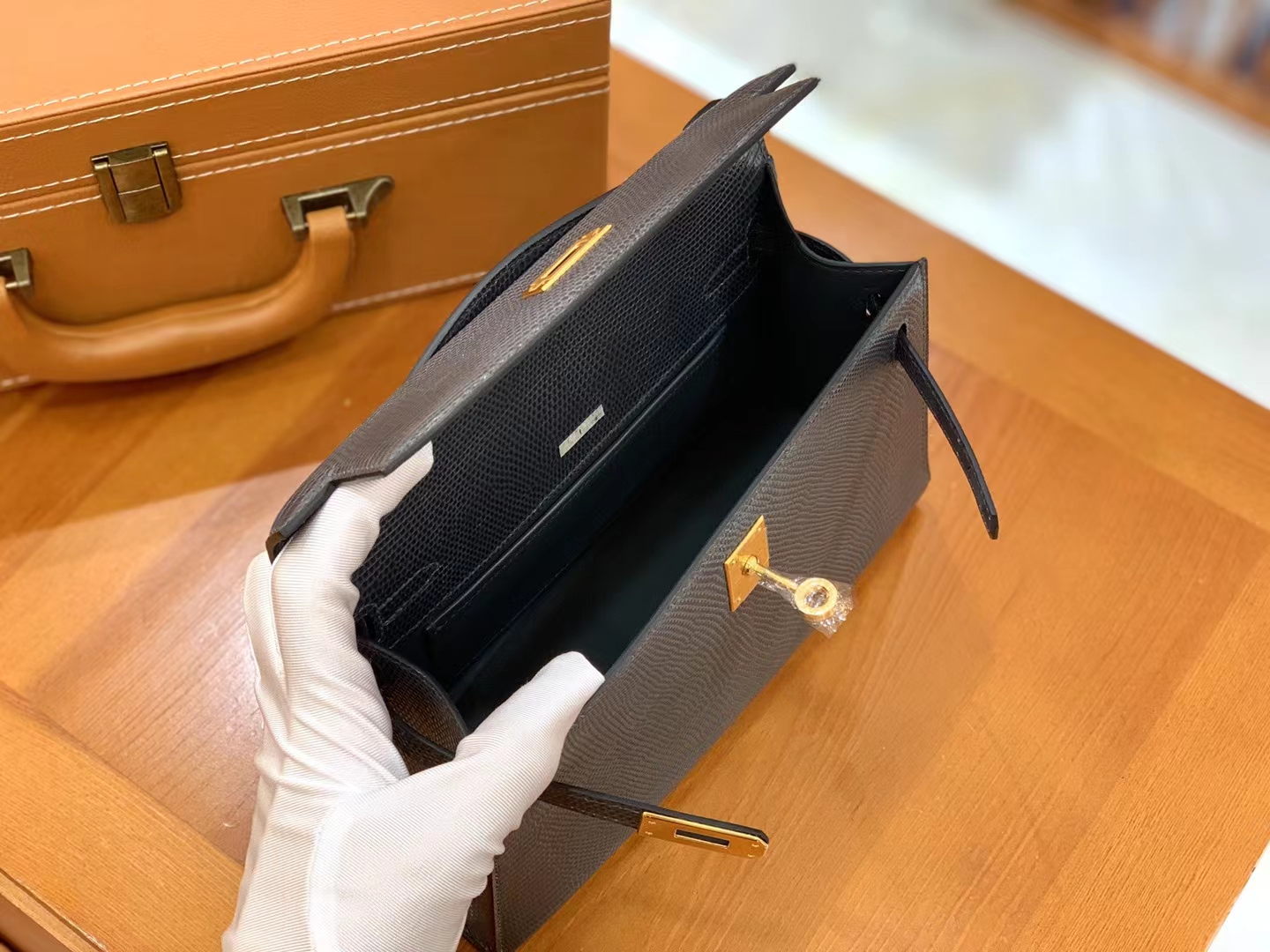Hermès（爱马仕）Mini Kelly 迷你凯莉 锡器灰 野生蜥蜴皮 金扣 一代 原版蜜蜡线 顶级手缝