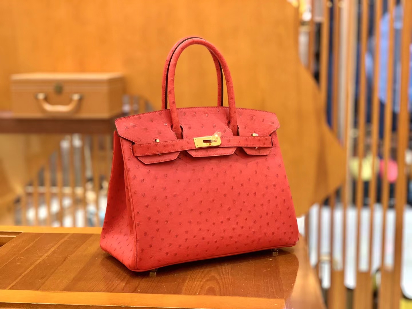 Hermès（爱马仕）Birkin 铂金包 南非KK鸵鸟皮 大红色 金扣 30cm 原版蜜蜡线 顶级手缝