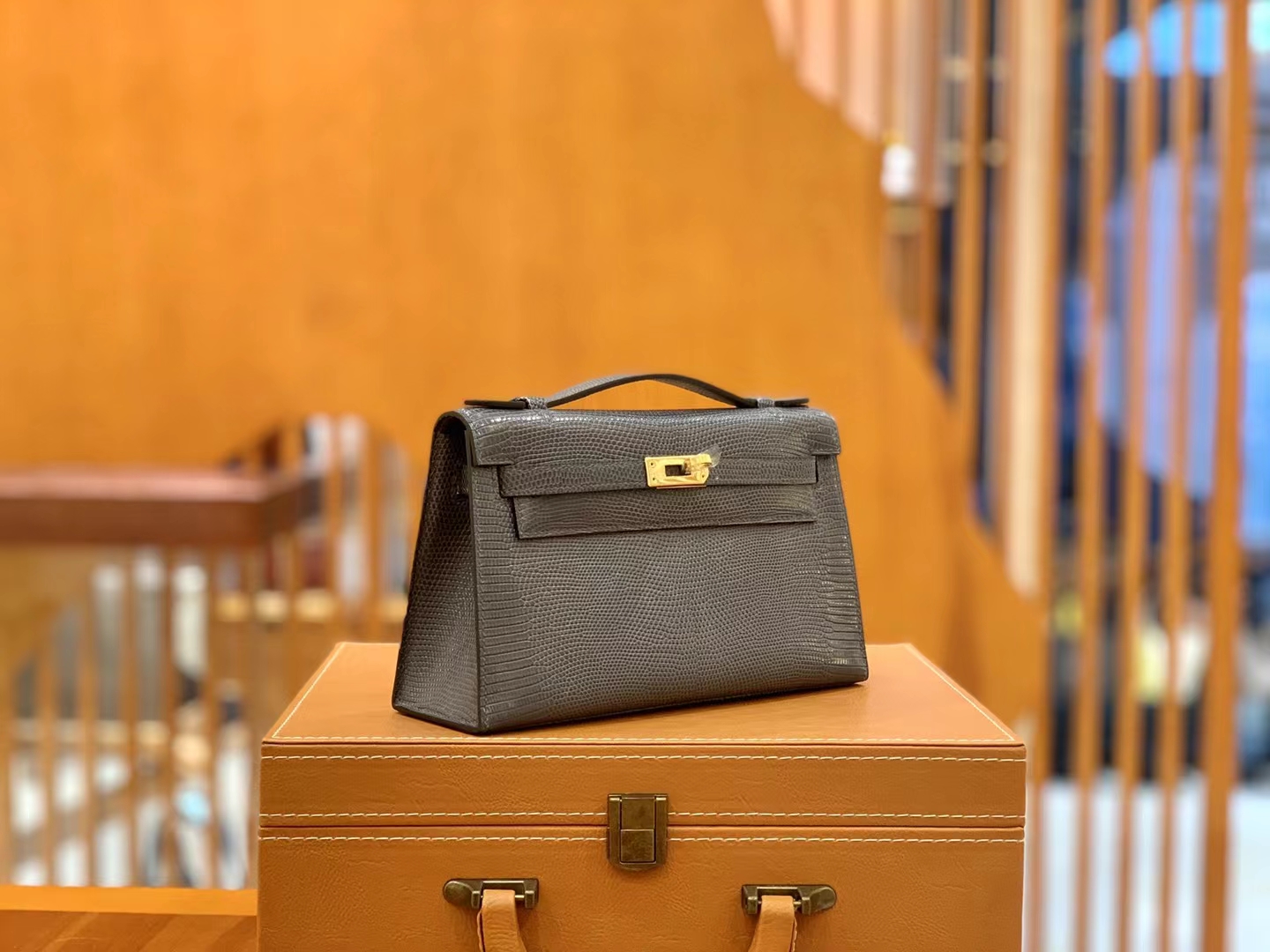 Hermès（爱马仕）Mini Kelly 迷你凯莉 锡器灰 野生蜥蜴皮 金扣 一代 原版蜜蜡线 顶级手缝