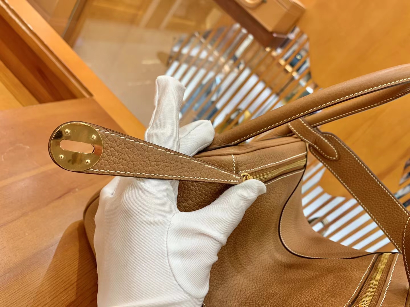 Hermès（爱马仕）Lindy 琳迪包 金棕 进口TC大牛皮 金扣 30cm 原版蜜蜡线 顶级手缝