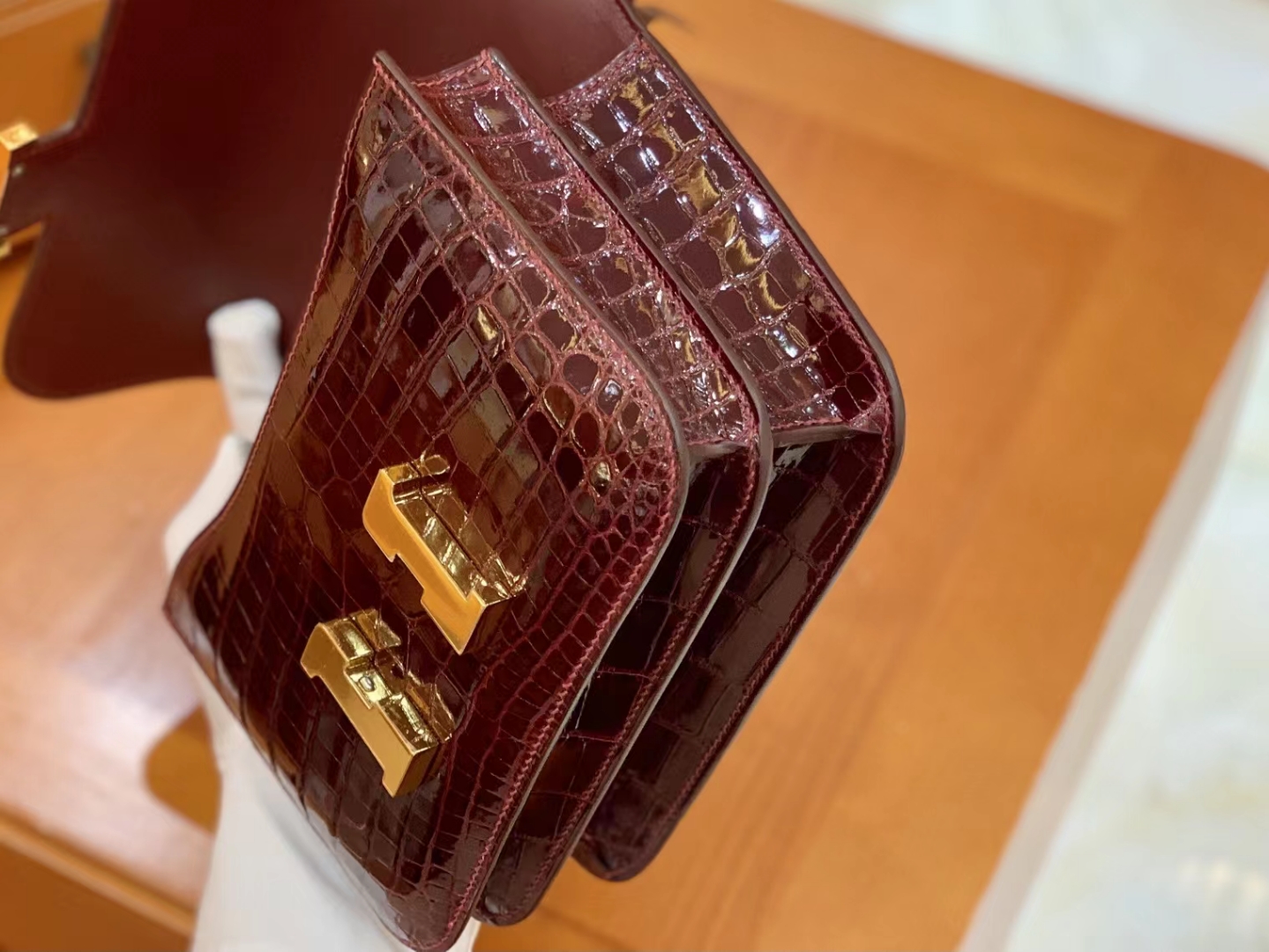 Hermès（爱马仕）Constance 康斯坦斯 酒红 进口尼罗鳄鱼皮 金扣 19cm 原版蜜蜡线 顶级手缝