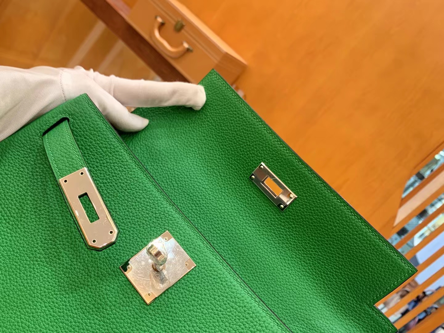 Hermès（爱马仕）Kelly 凯莉包 竹子绿 Togo小牛皮 银扣 28cm 原版蜜蜡线 顶级手缝