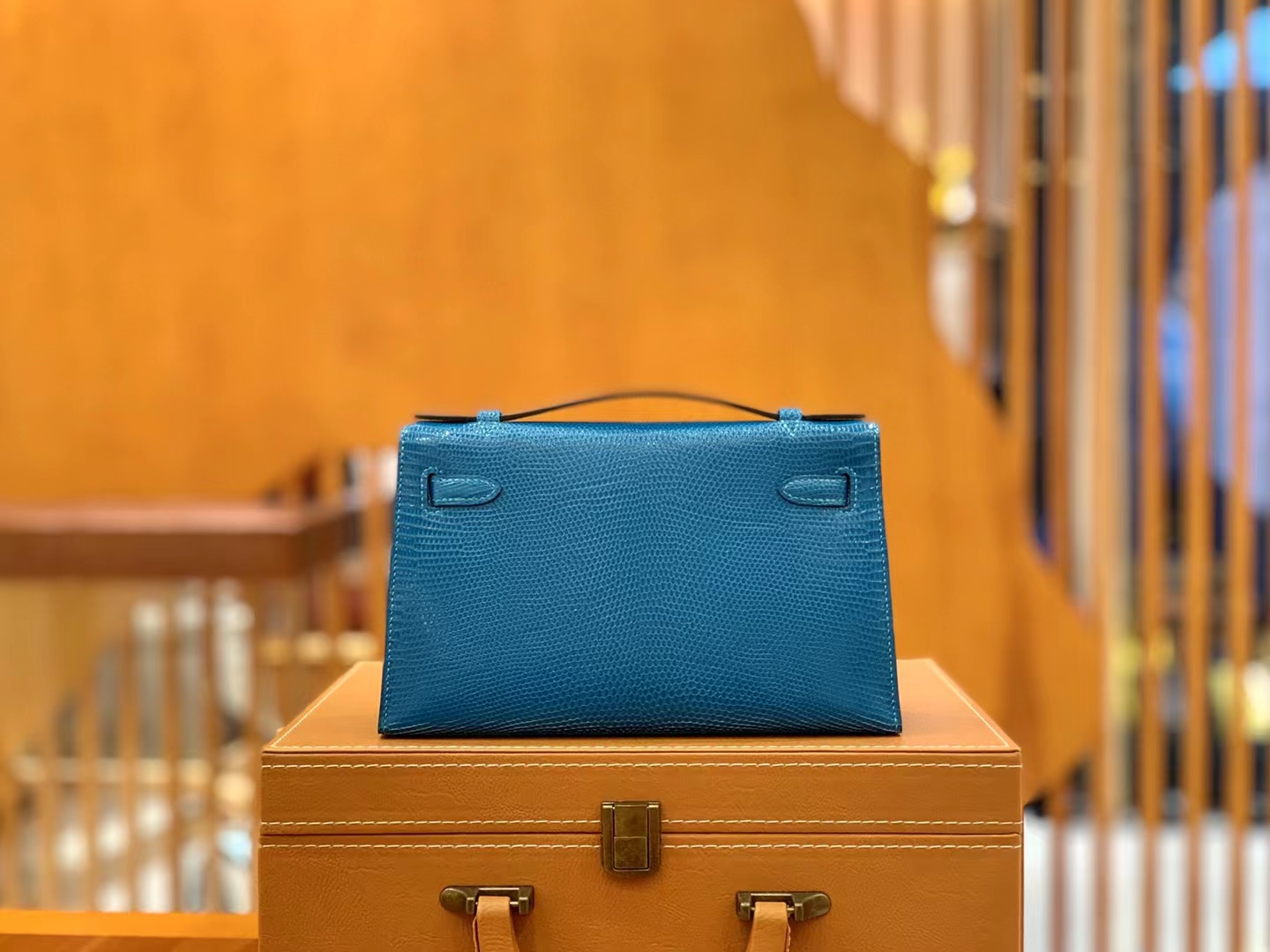 Hermès（爱马仕）Mini Kelly 迷你凯莉 伊兹密尔蓝 野生蜥蜴皮 金扣 一代 原版蜜蜡线 顶级手缝