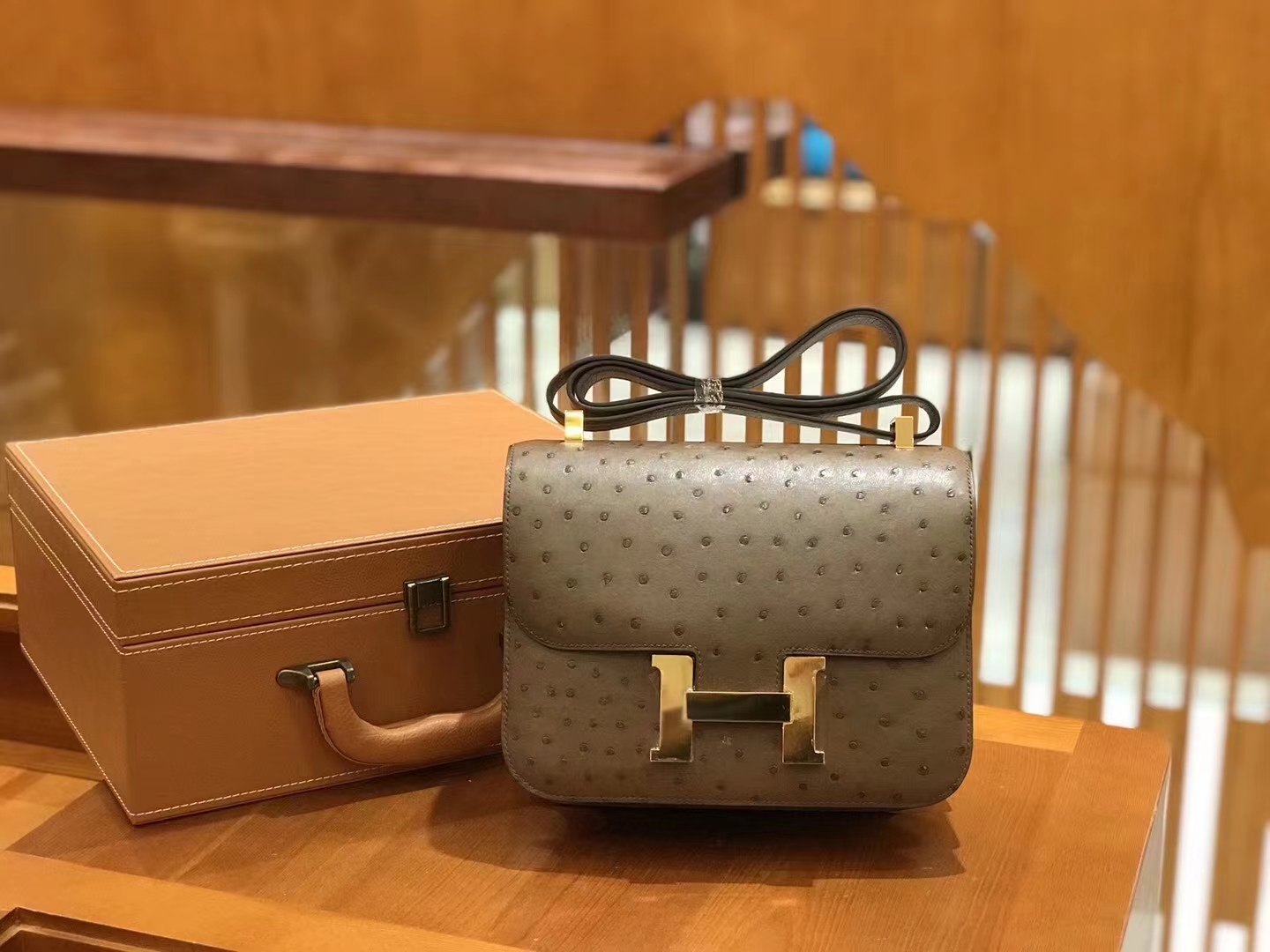 Hermès（爱马仕）Constance 康康 鼹鼠灰 南非KK鸵鸟皮 金扣 24cm 原版蜜蜡线 顶级手缝